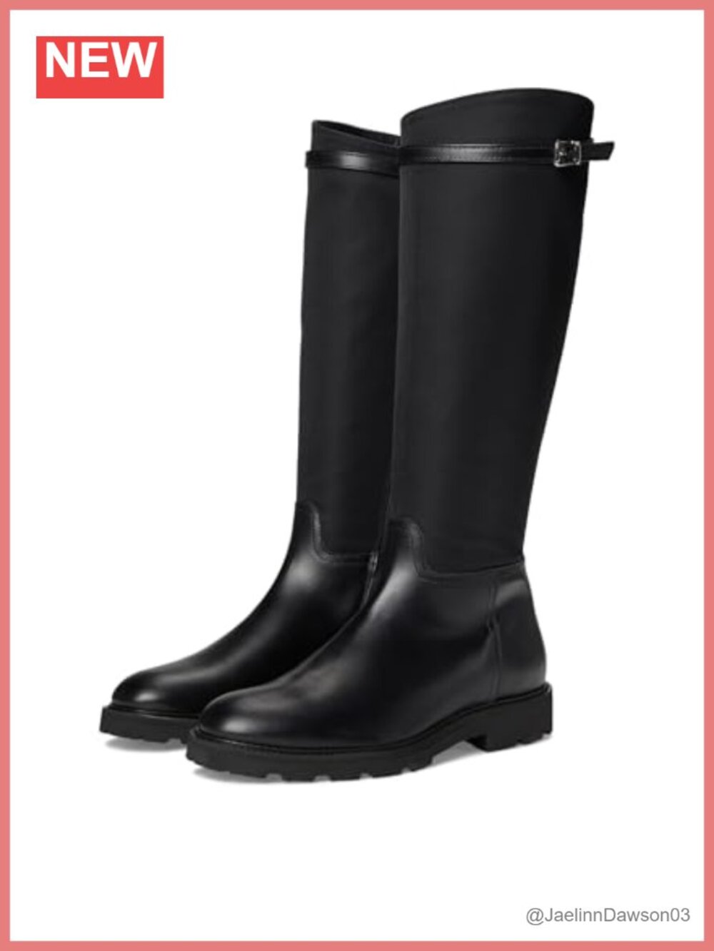 Equestrian Knee-High Boots Leather Neoprene Waterproof Chunky Block Heel